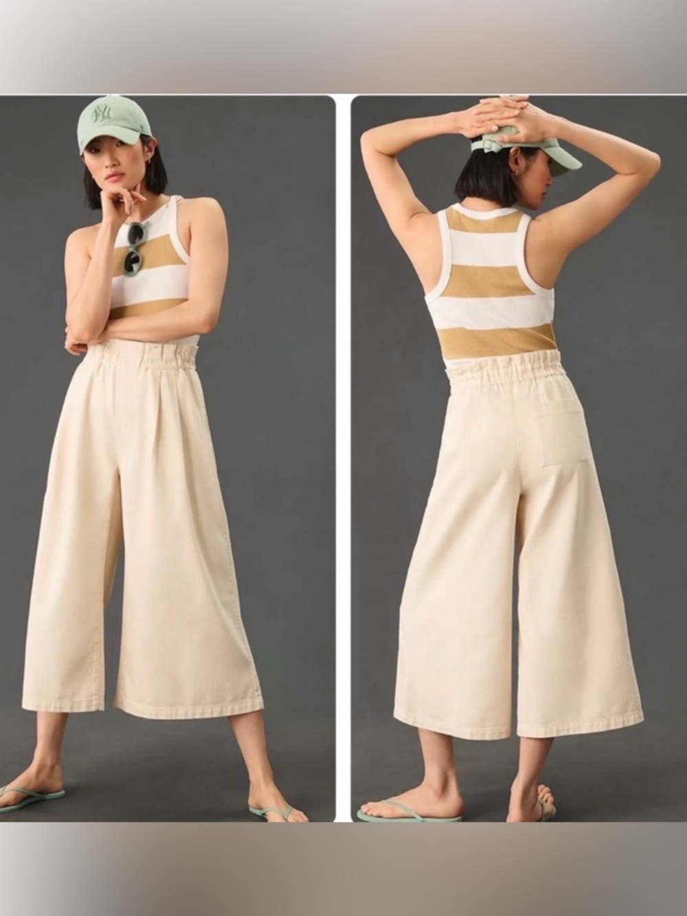 Anthropologie Pilcro Cream High-Rise Cropped Paperbag Jeans Pants Sz S Petite - Picture 2 of 10